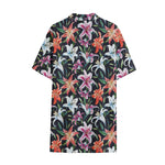 Watercolor Lily Flowers Pattern Print Cotton Hawaiian Shirt