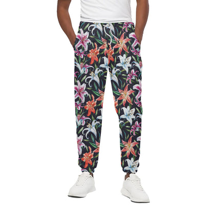 Watercolor Lily Flowers Pattern Print Cotton Pants