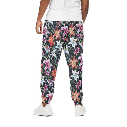 Watercolor Lily Flowers Pattern Print Cotton Pants
