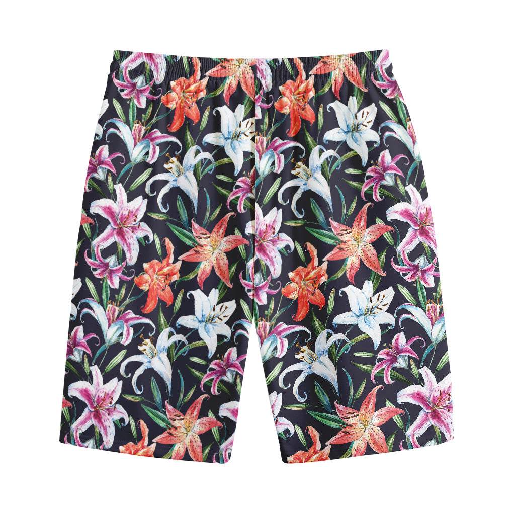 Watercolor Lily Flowers Pattern Print Cotton Shorts