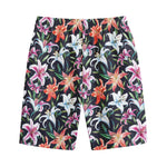 Watercolor Lily Flowers Pattern Print Cotton Shorts