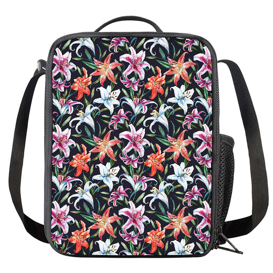 Watercolor Lily Flowers Pattern Print Crossbody Lunch Bag