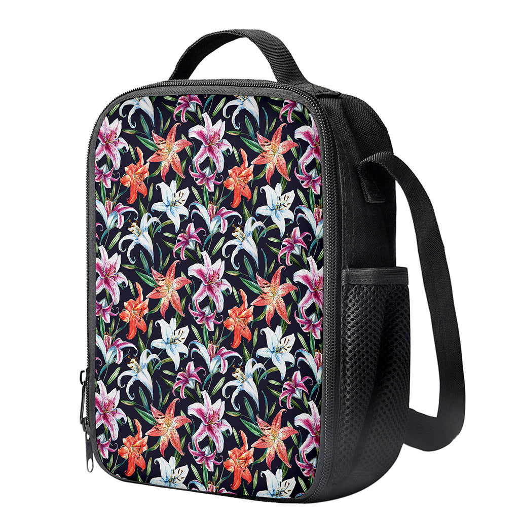Watercolor Lily Flowers Pattern Print Crossbody Lunch Bag