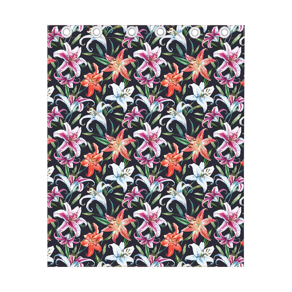 Watercolor Lily Flowers Pattern Print Curtain