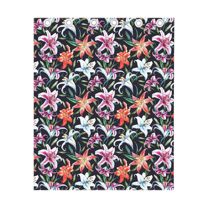Watercolor Lily Flowers Pattern Print Curtain