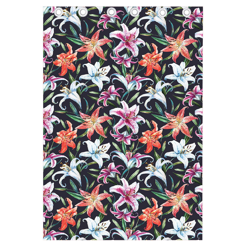 Watercolor Lily Flowers Pattern Print Curtain