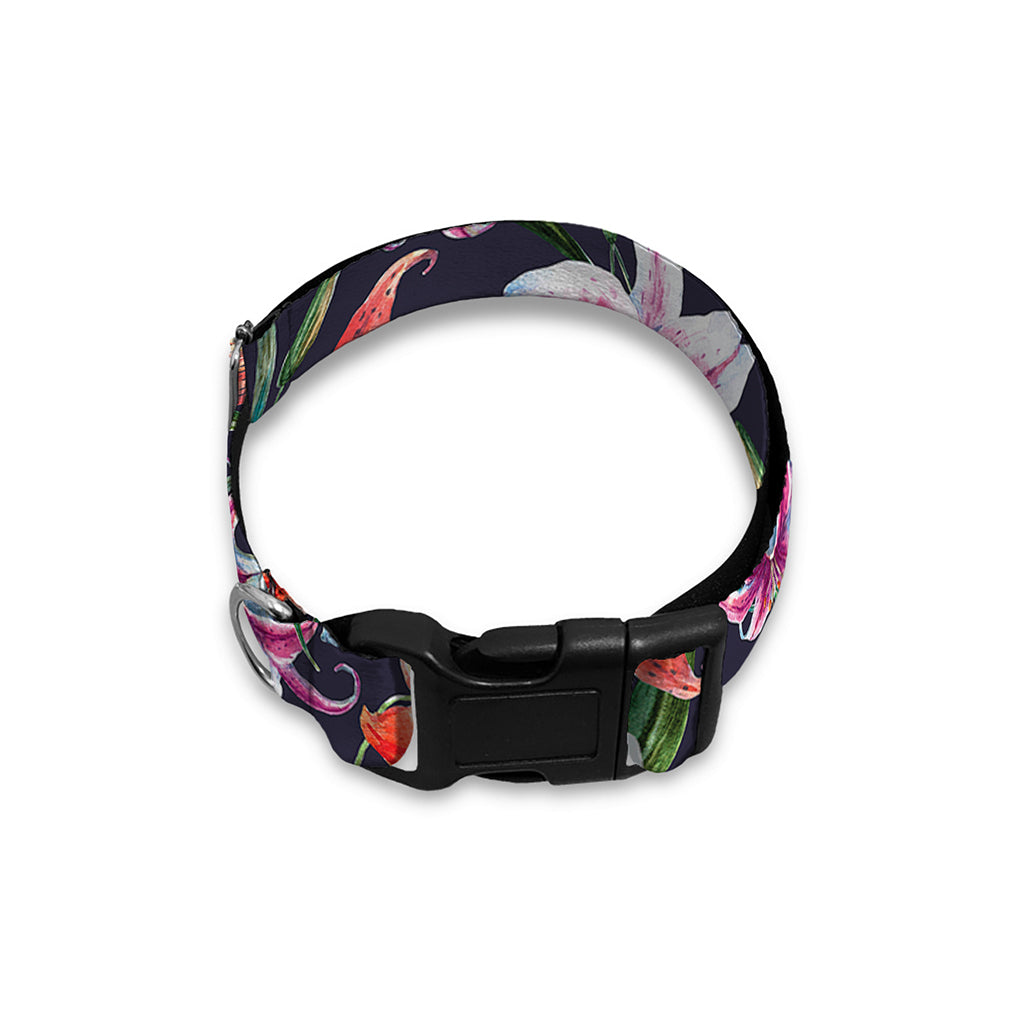 Watercolor Lily Flowers Pattern Print Dog Collar