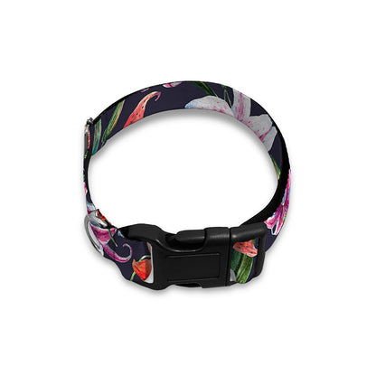 Watercolor Lily Flowers Pattern Print Dog Collar