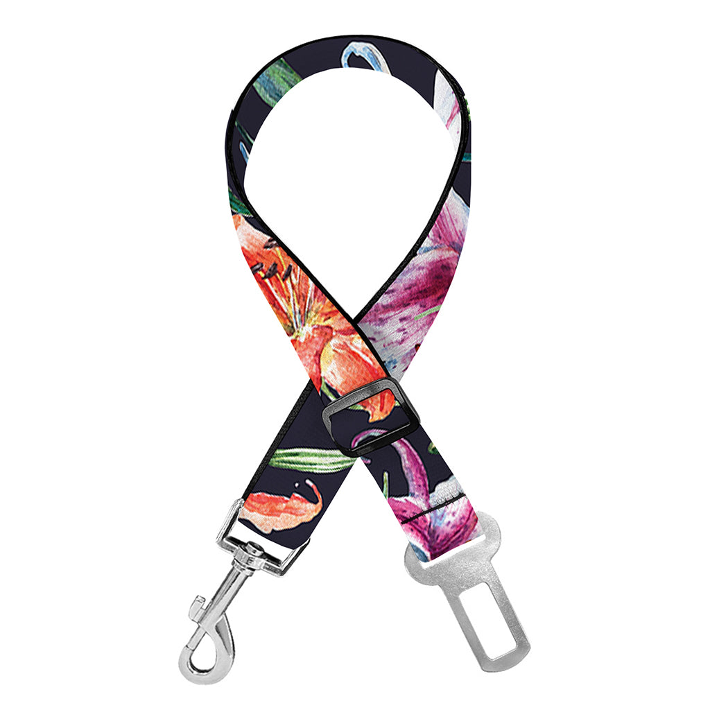 Watercolor Lily Flowers Pattern Print Dog Seat Belt