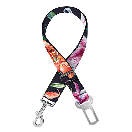 Watercolor Lily Flowers Pattern Print Dog Seat Belt