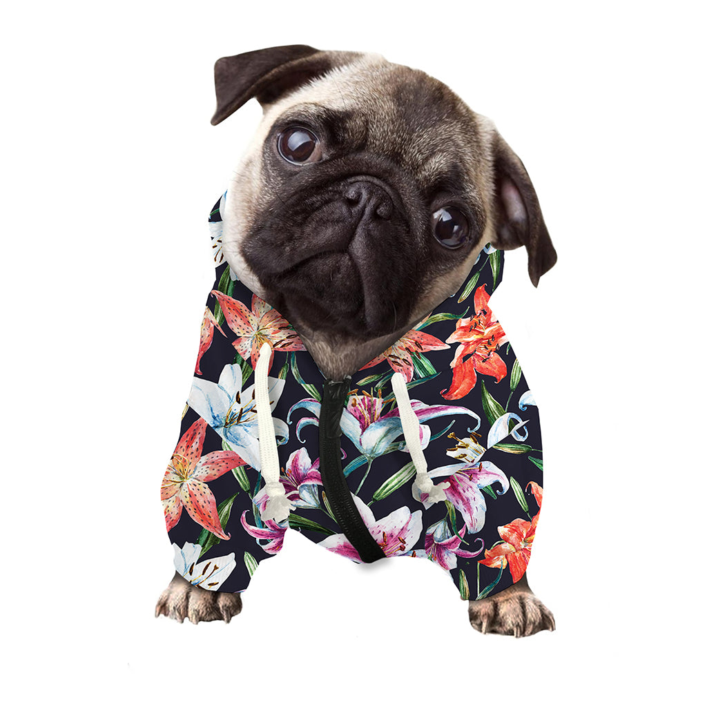 Watercolor Lily Flowers Pattern Print Dog Zip Up Hoodie