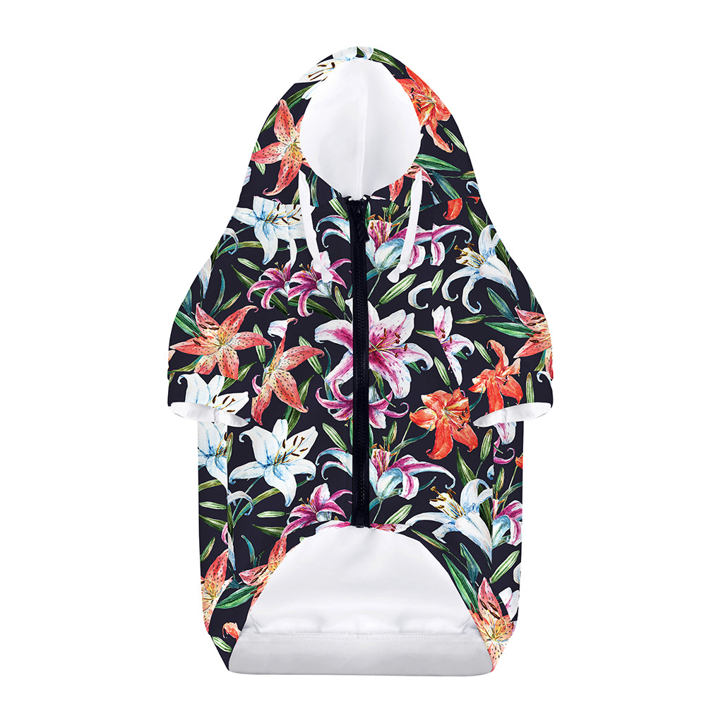 Watercolor Lily Flowers Pattern Print Dog Zip Up Hoodie