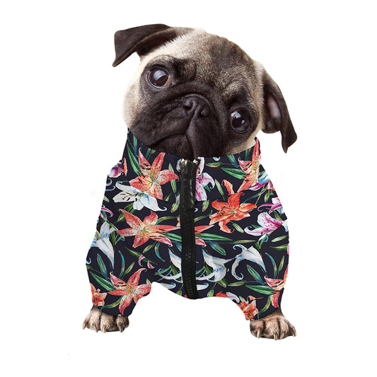 Watercolor Lily Flowers Pattern Print Dog Zip Up Jacket