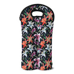Watercolor Lily Flowers Pattern Print Double Neoprene Wine Tote