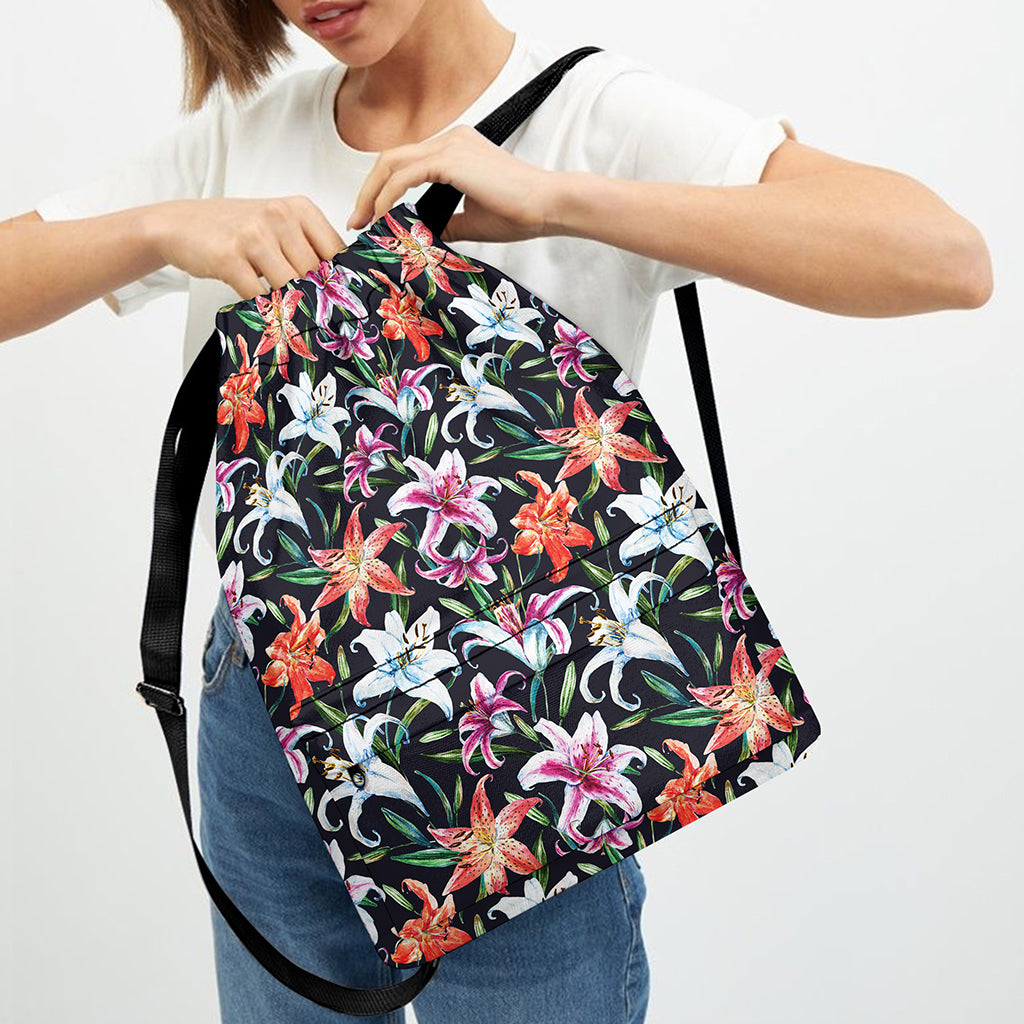 Watercolor Lily Flowers Pattern Print Drawstring Backpack