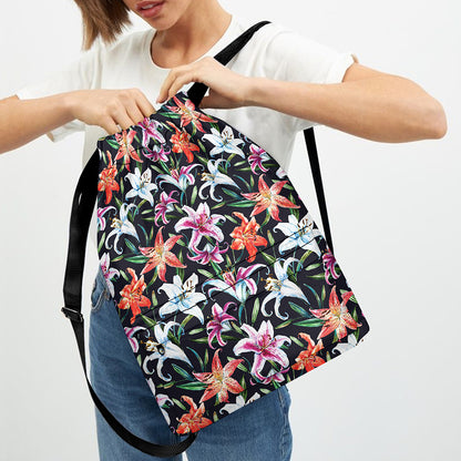 Watercolor Lily Flowers Pattern Print Drawstring Backpack