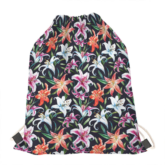 Watercolor Lily Flowers Pattern Print Drawstring Bag