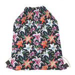Watercolor Lily Flowers Pattern Print Drawstring Bag