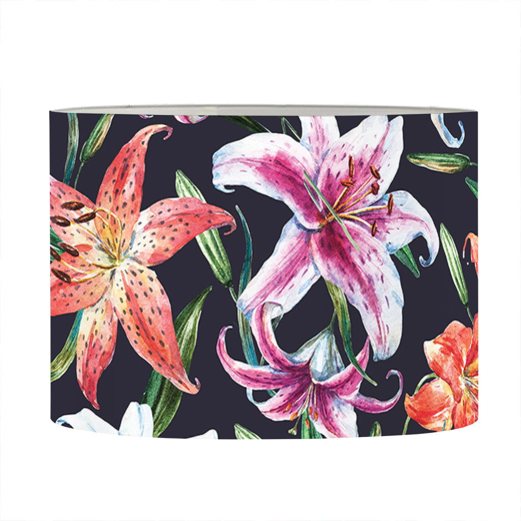 Watercolor Lily Flowers Pattern Print Drum Lamp Shade