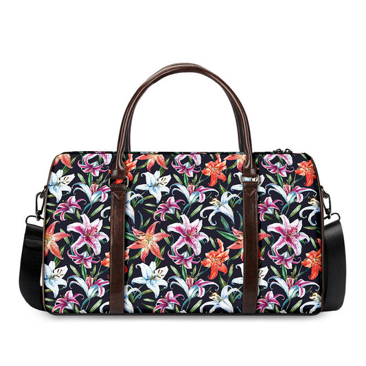 Watercolor Lily Flowers Pattern Print Duffle Bag