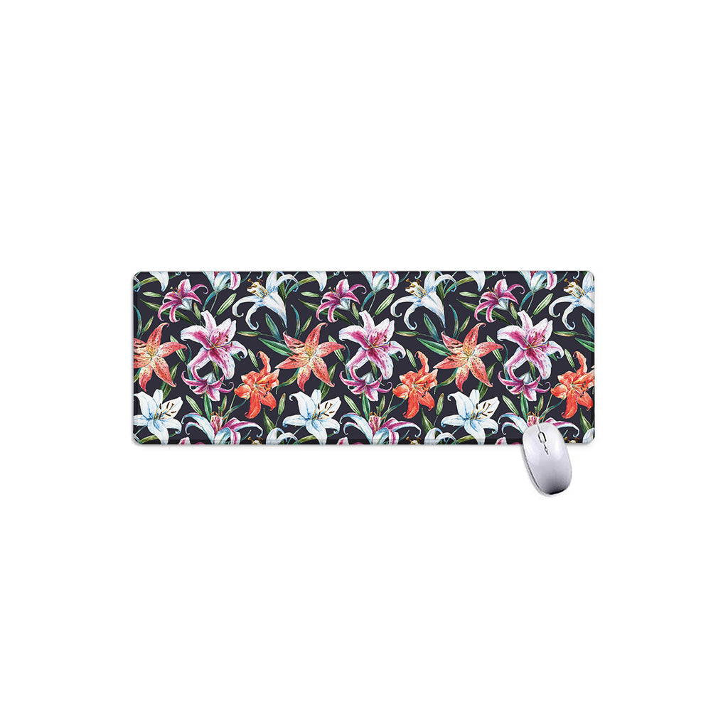 Watercolor Lily Flowers Pattern Print Extended Mouse Pad