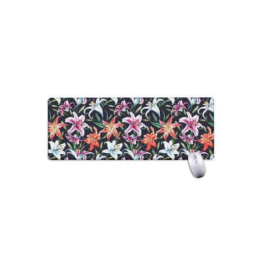 Watercolor Lily Flowers Pattern Print Extended Mouse Pad