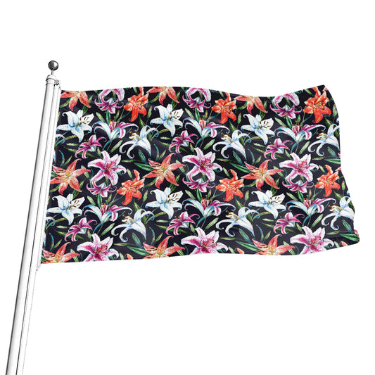 Watercolor Lily Flowers Pattern Print Flag