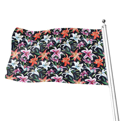 Watercolor Lily Flowers Pattern Print Flag
