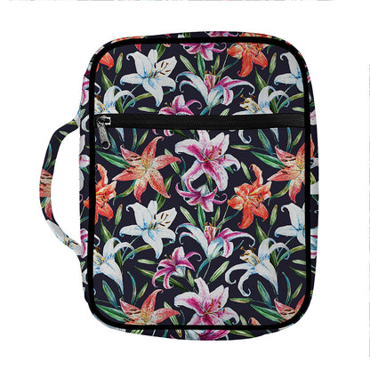 Watercolor Lily Flowers Pattern Print Front Pocket Bible Bag