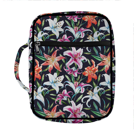 Watercolor Lily Flowers Pattern Print Front Pocket Bible Bag
