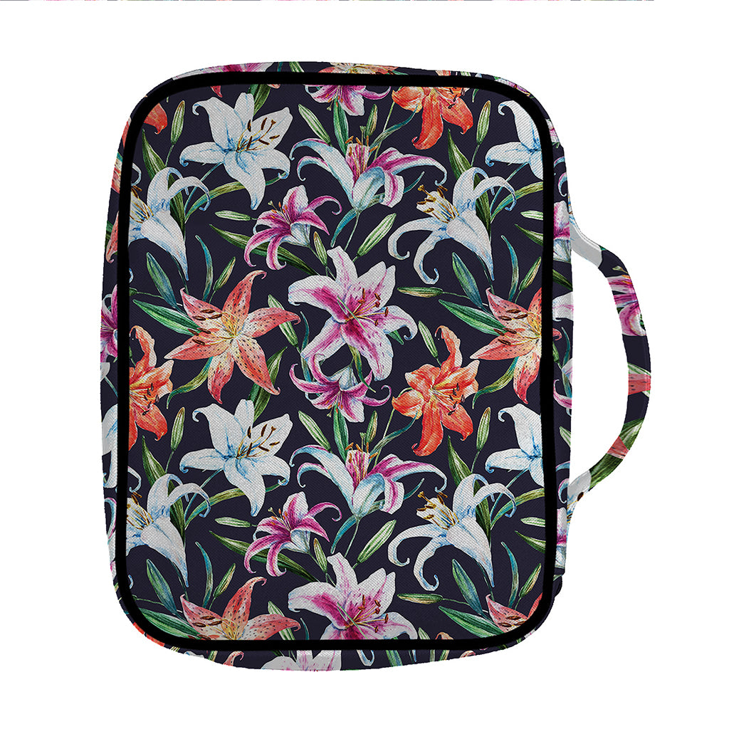 Watercolor Lily Flowers Pattern Print Front Pocket Bible Bag