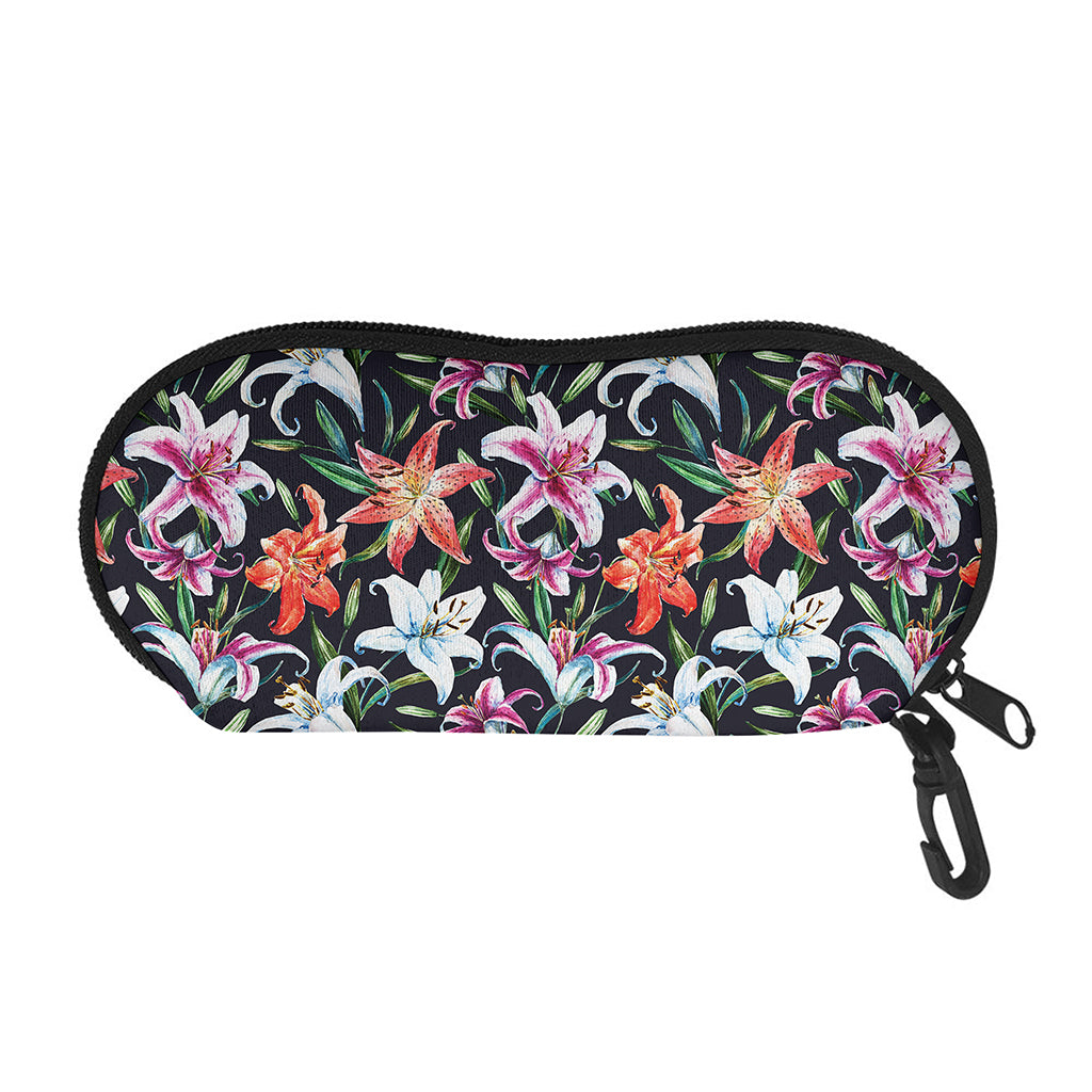 Watercolor Lily Flowers Pattern Print Glasses Case
