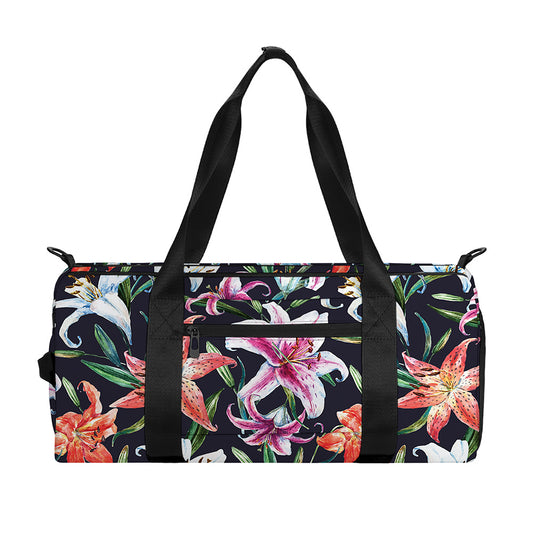 Watercolor Lily Flowers Pattern Print Gym Bag