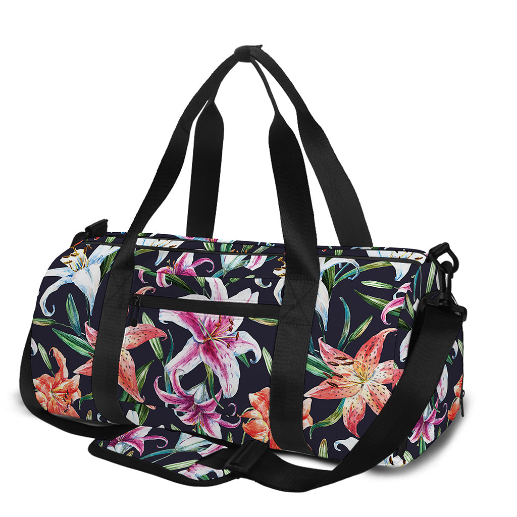 Watercolor Lily Flowers Pattern Print Gym Bag