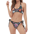 Watercolor Lily Flowers Pattern Print Halter Scoop Tie Side Bikini