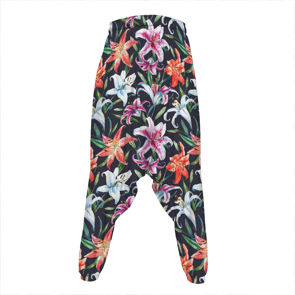 Watercolor Lily Flowers Pattern Print Hammer Pants