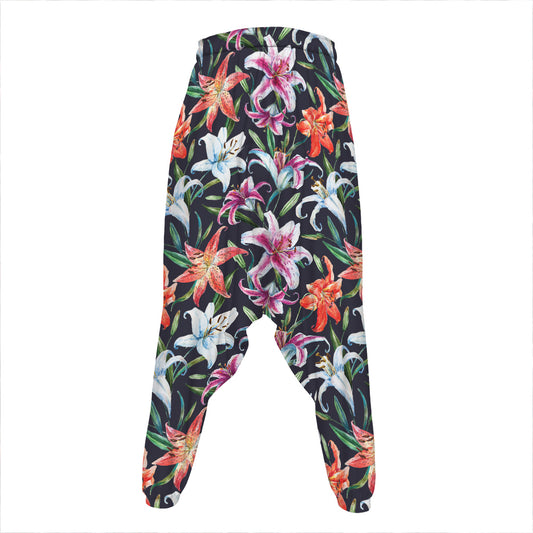 Watercolor Lily Flowers Pattern Print Hammer Pants