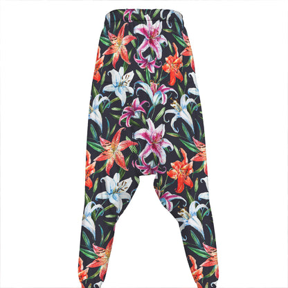 Watercolor Lily Flowers Pattern Print Hammer Pants