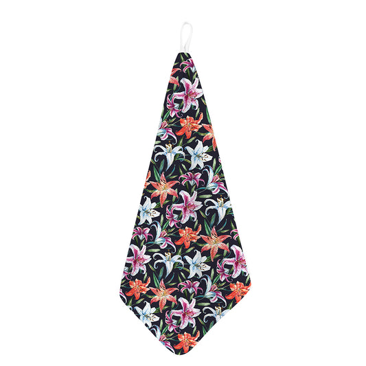 Watercolor Lily Flowers Pattern Print Hand Towel