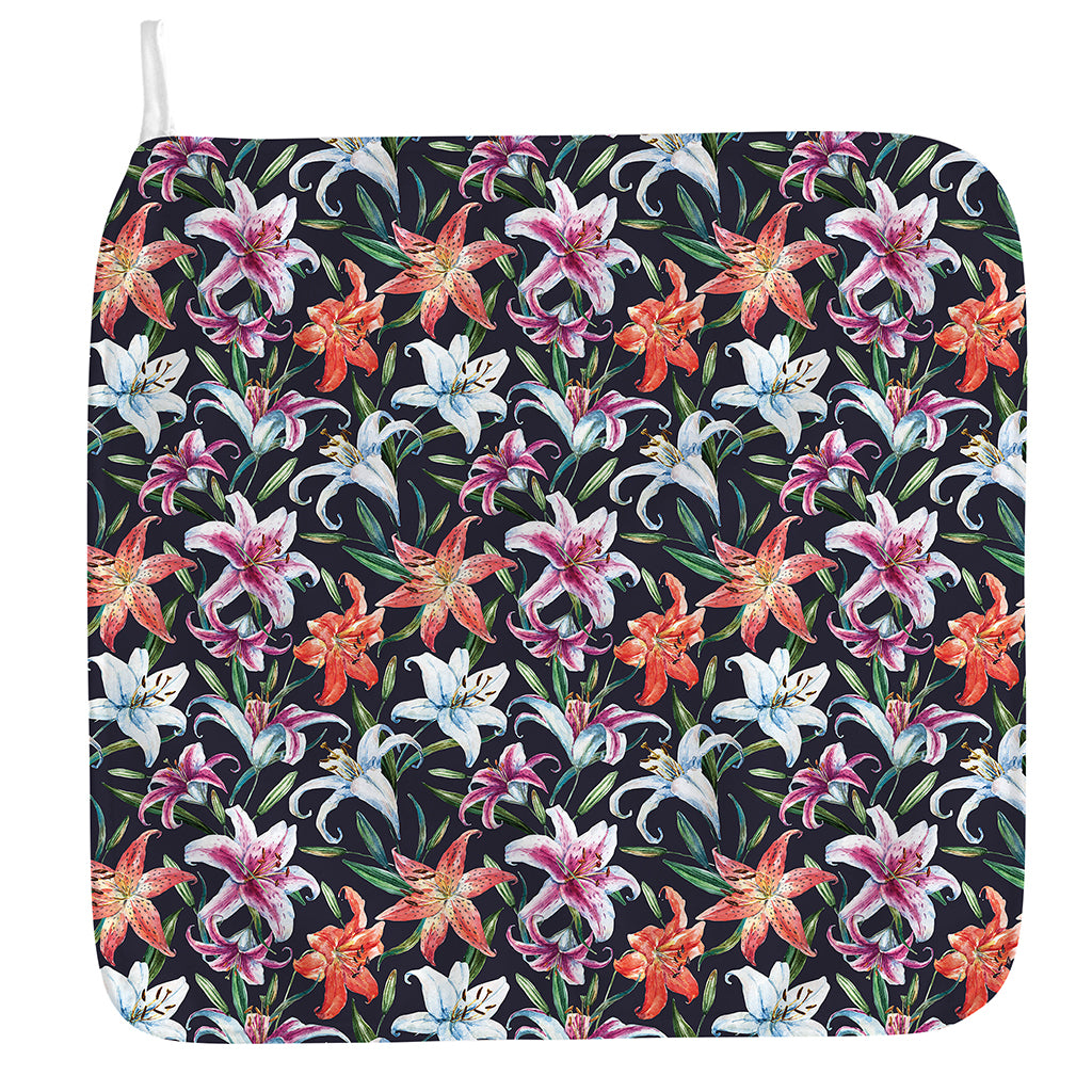 Watercolor Lily Flowers Pattern Print Hand Towel