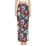 Watercolor Lily Flowers Pattern Print High Slit Maxi Skirt