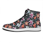 Watercolor Lily Flowers Pattern Print High Top Leather Sneakers