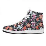 Watercolor Lily Flowers Pattern Print High Top Leather Sneakers