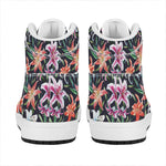Watercolor Lily Flowers Pattern Print High Top Leather Sneakers