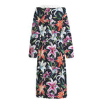 Watercolor Lily Flowers Pattern Print Hooded Bathrobe