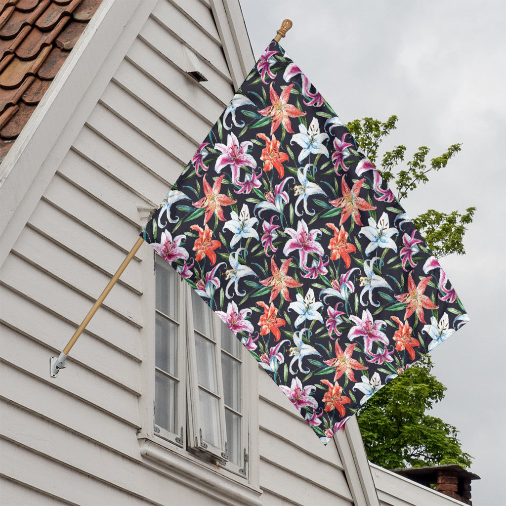 Watercolor Lily Flowers Pattern Print House Flag