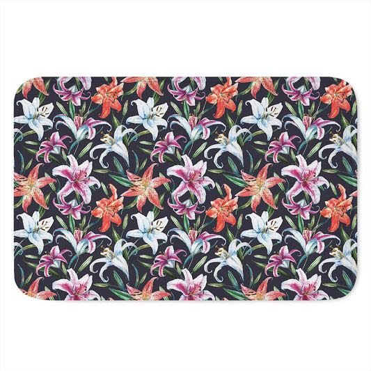 Watercolor Lily Flowers Pattern Print Indoor Door Mat