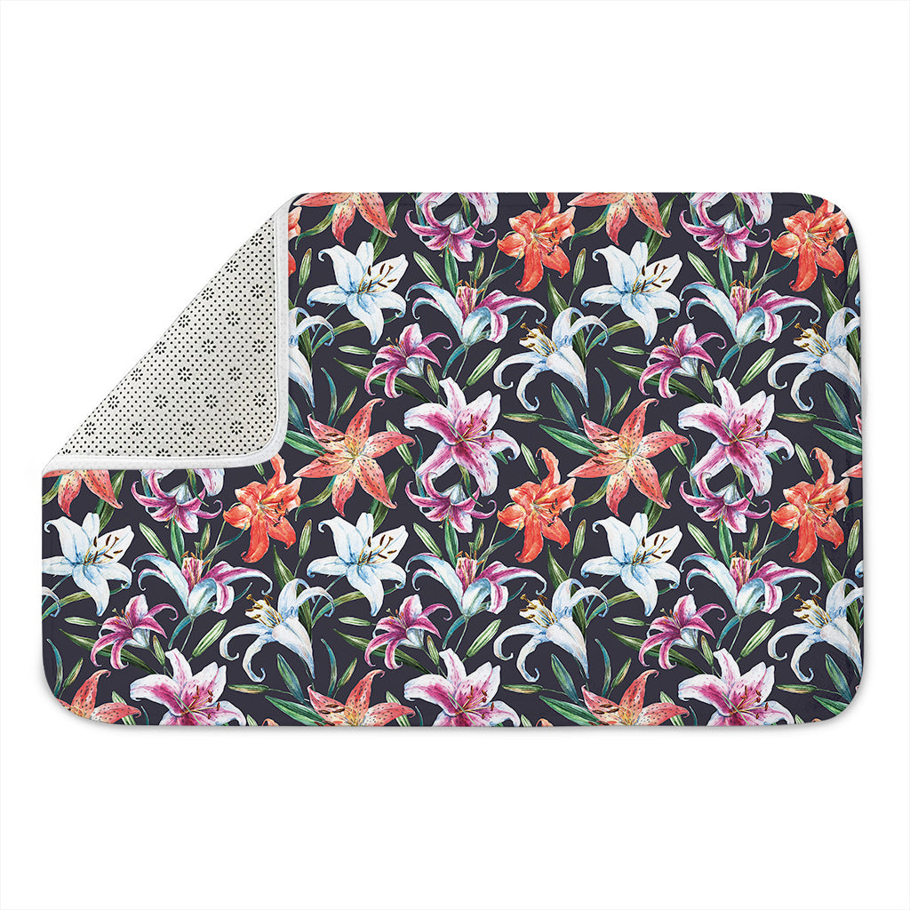 Watercolor Lily Flowers Pattern Print Indoor Door Mat
