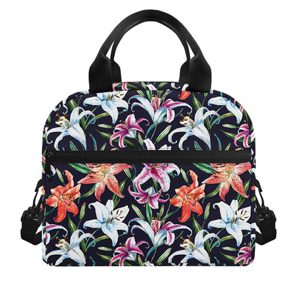 Watercolor Lily Flowers Pattern Print Insulated Lunch Bag