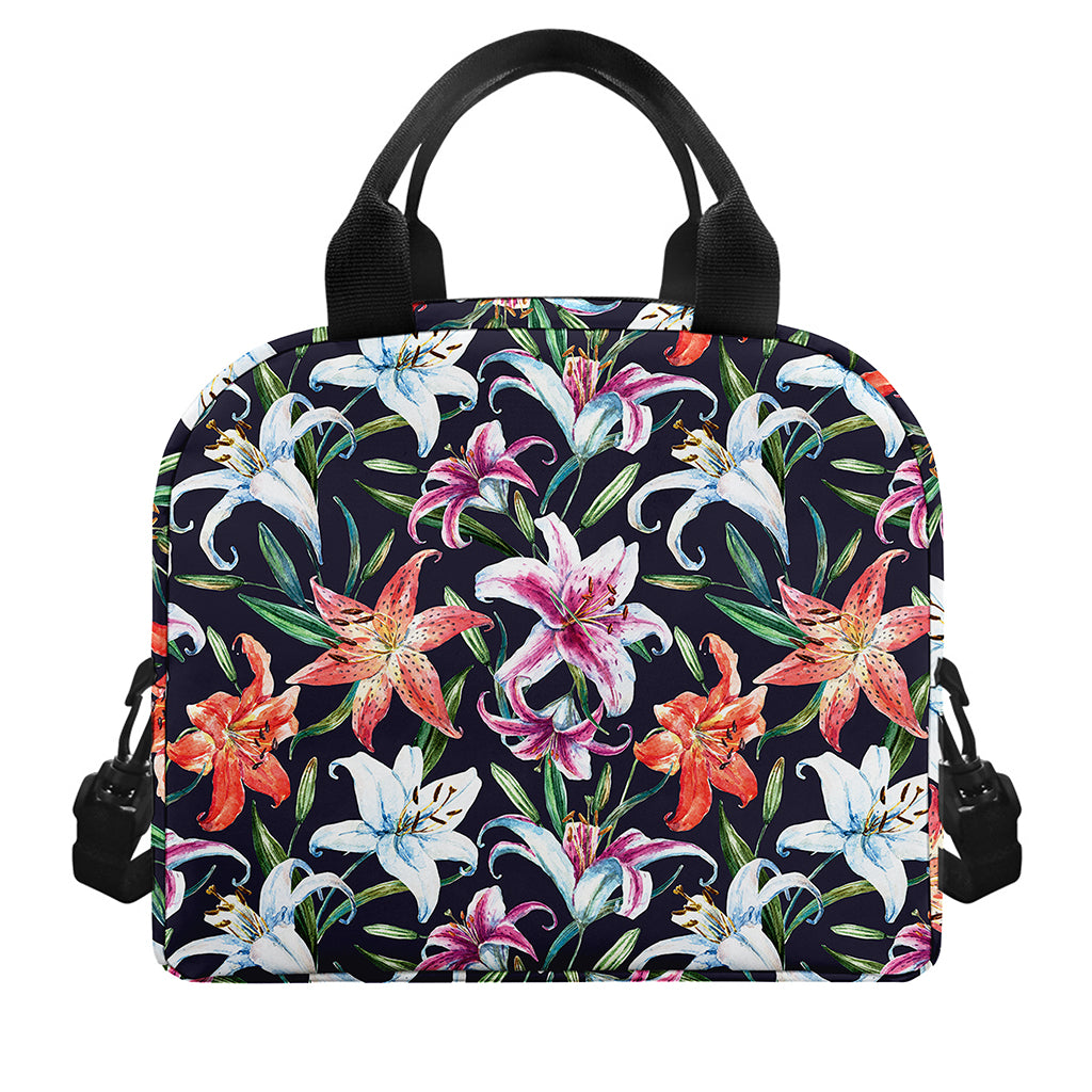 Watercolor Lily Flowers Pattern Print Insulated Lunch Bag